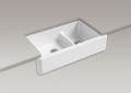 Kohler® 6427-0 Whitehaven® Self-Trimming Kitchen Sink, Rectangular Shape, 35-11/16 in W x 9-5/8 in D x 21-9/16 in H, Reinforced Base Mount, Enameled Cast Iron, White