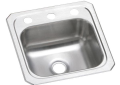 Elkay® BCR153 Celebrity Bar Sink, Brushed Satin, Squared Shape, 12 in L x 10 in W Bowl x 6 in D Bowl, 3 Faucet Holes, 15 in L x 15 in W x 6-1/8 in H, Drop-In Mounting, Stainless Steel