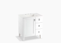 Kohler K-99530-LGR-1WA Poplin(R) 30" Bathroom Vanity Cabinet with Legs, 1 Door and 3 Drawers on Right - White