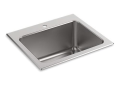 Kohler® 5798-1-NA Ballad™ Utility Sink, Rectangular Shape, 21-1/4 in L x 15-3/4 in W Bowl x 39757 in D Bowl, 1 Faucet Holes, 25 in L x 22 in W x 11-5/8 in H, Top Mounting, Stainless Steel