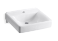 Kohler® 2084-N-0 Soho® Bathroom Sink, Squared Shape, 6-5/8 in Faucet Hole Spacing, 20 in W x 18 in D x 7 in H, Wall/Concealed Arm Mounting, Vitreous China, White