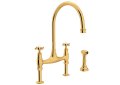 ROHL U.4718X-ULB-2 Georgian Era Bridge Kitchen Faucet with Sidespray - Unlacquered Brass
