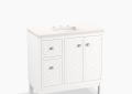 Kohler K-33531-ASB-0 Beauxline(R) 36" Bathroom Vanity Cabinet with Sink and Quartz Top - White