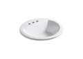 Kohler® 2714-4-0 Bryant® Self-Rimming Bathroom Sink With Overflow Drain, Round Shape, 4 in Faucet Hole Spacing, 18-7/8 in W x 18-7/8 in D x 7-5/8 in H, Drop-In Mount, Vitreous China, White