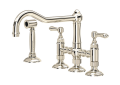 ROHL A1458LMWSPN-2 Acqui Deck Mount Column Spout 3 Leg Bridge Kitchen Faucet with Sidespray - Polished Chrome