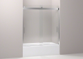 Kohler® 706003-L-SHP Levity® Sliding Bath Door, Frameless Frame, Crystal Clear Tempered Glass, Bright Polished Silver, 3/8 in THK Glass, 56-7/8 in H Opening, 56-5/8 to 59-5/8 in W Opening