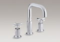 Kohler® T14428-3-CP Purist® Deck Mount Bath Tub Faucet Trim, 16 gpm Flow Rate, 8 in Center, Polished Chrome, 2 Handles, Function: Traditional