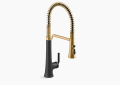 Kohler K-23765-BMB Tone Pull-Down Single-Handle Semi-Professional Kitchen Sink Faucet - Matte Black w/Moderne Brass