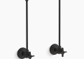 K7605P BL Pair 3/8" NPT Angle Supplies with Stop, Cross Handle and Annealed Vertical Tube - Matte Black