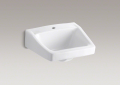 Kohler® 1722-0 Chesapeake™ Bathroom Sink, Squared Shape, 19-1/4 in W x 17-1/4 in D x 8-1/8 in H, Wall/Concealed Arm Mounting, Vitreous China, White