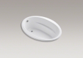 Kohler® 1163-S1-0 Bathtub, Sunward®, Soaking, Oval Shape, 60 in L x 42 in W, End Drain, White