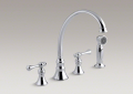 Kohler 16109-4A-CP Kitchen Sink Faucet, 9-3/16" Spout, Sidespray and Traditional Lever Handles
