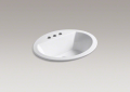 Kohler® 2699-4-0 Bryant® Self-Rimming Bathroom Sink With Overflow Drain, Oval Shape, 4 in Faucet Hole Spacing, 20-1/8 in W x 16-1/2 in D x 7-5/8 in H, Drop-In Mount, Vitreous China, White