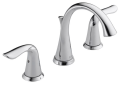 DELTA® 3538-MPU-DST Lahara® Widespread Lavatory Faucet, Commercial, 1.5 gpm Flow Rate, 3-5/8 in H Spout, 4 to 16 in Center, Polished Chrome, 2 Handles, Pop-Up Drain