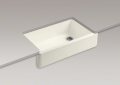 Kohler® 6489-96 Whitehaven® Self-Trimming® Self-Trimming Kitchen Sink With Tall Apron, Rectangular Shape, 35-11/16 in W x 21-9/16 in D x 9-5/8 in H, Reinforced Base Mount, Enameled Cast Iron, Biscuit