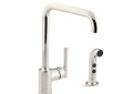 Kohler® 7508-SN Purist® Kitchen Sink Faucet, 1.8 gpm Flow Rate, High-Arc Swivel Spout, Vibrant® Polished Nickel, 1 Handles
