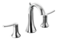 Moen® TS41708 Fina® Widespread Bathroom Faucet, 1.5 gpm Flow Rate, 5-3/8 in H Spout, 8 to 16 in Center, Polished Chrome, 2 Handles, Pop-Up Drain, Domestic
