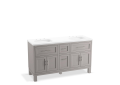 Kohler(R) K-31246-ASB-1WT Quo(R) 60" Bathroom Vanity Cabinet with Sinks and Quartz Top - Mohair Grey