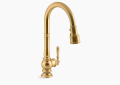 Kohler K99259-2MB Artifacts Single-Hole Kitchen Sink Faucet with Pull-Down Spray - Vibrant Brushed Moderne Brass