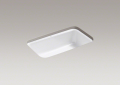 Kohler® 5832-5U-0 Bakersfield™ Kitchen Sink, White, Rectangular Shape, 27 in L x 15 in W Bowl x 8 in D Bowl, 3 Faucet Holes, 31 in L x 22 in W x 8-5/8 in H, Undermount Mounting, Enameled Cast Iron