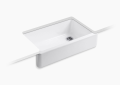 Kohler® 6489-0 Whitehaven® Self-Trimming® Self-Trimming Kitchen Sink With Tall Apron, Rectangular Shape, 35-11/16 in W x 21-9/16 in D x 9-5/8 in H, Reinforced Base Mount, Enameled Cast Iron, White