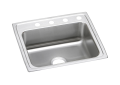 Elkay® LRAD2521654 Lustertone™ Classic Kitchen Sink, Rectangle Shape, 21 in L x 15-3/4 in W Bowl x 6-3/8 in D Bowl, 4 Faucet Holes, 25 in L x 21-1/4 in W x 6-1/2 in H, Drop-In Mounting, Stainless Steel