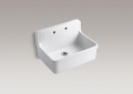 Kohler® 12700-0 Gilford™ Kitchen Sink, Rectangle Shape, 2 Faucet Holes, 22 in W x 30 in D x 17-1/2 in H, Reinforced Base Mount, Vitreous China, White