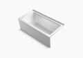 Kohler® 1946-RA-0 Archer® Bathtub With Integral Apron and Integral Flange, Soaking Hydrotherapy, Rectangular Shape, 60 in L x 30 in W, Right Drain, White