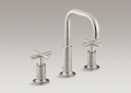 Kohler® 14406-3-BN Widespread Bathroom Sink Faucet, Purist®, 1.2 gpm Flow Rate, 5-13/16 in H Spout, 8 to 16 in Center, Vibrant® Brushed Nickel, 2 Handles, Pop-Up Drain