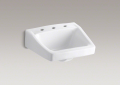 Kohler® 1724-0 Chesapeake™ Bathroom Sink, Squared Shape, 4 in Faucet Hole Spacing, 19-1/4 in W x 17-1/4 in D x 8-1/8 in H, Wall/Concealed Arm Mounting, Vitreous China, White