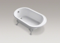 Kohler® 710-W-0 Iron Works® Historic™ Bathtub With Reversible Drain, Oval Shape, 66 in L x 36 in W, End Drain, Enamel Coated/White