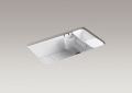 Kohler® 5871-5UA3-0 Riverby® Kitchen Sink, White, Rectangular Shape, 30-1/4 in L x 15-13/16 in W Bowl x 9 in D Bowl, 5 Faucet Holes, 33 in L x 22 in W x 9-5/8 in H, Undermount Mounting, Enameled Cast Iron