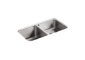 Kohler® 3351-NA Undertone® Kitchen Sink, Rectangular Shape, 14 in Left, 14 in Right L x 15-3/4 in Left, 15-3/4 in Right W Bowl x 9-1/2 in Left, 7-1/2 in Right D Bowl, 31-1/2 in L x 18 in W x 9-3/4 in H, Undermount Mounting, Stainless Steel