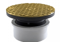 Jones Stephens™ C59001 Adjustable Hub Fit Base With Plastic Spud and Round Cover, 4 in, PVC, Domestic