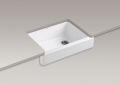 Kohler® 6486-0 Whitehaven® Self-Trimming® Self-Trimming Kitchen Sink With Short Apron, Rectangular Shape, 21-9/16 in W x 29-1/2 in D x 9-5/8 in H, Reinforced Base Mount, Enameled Cast Iron, White