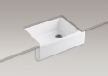 Kohler® 6487-0 Whitehaven® Self-Trimming® Self-Trimming Kitchen Sink With 8-3/16 in Tall Apron, Rectangular Shape, 21-9/16 in W x 29-1/2 in D x 9-5/8 in H, Reinforced Base Mount, Enameled Cast Iron, White