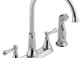 DELTA® 2497LF Cassidy™ Kitchen Faucet, 1.8 gpm Flow Rate, 8 in Center, Swivel Spout, Polished Chrome, 2 Handles, Import