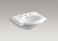 Kohler® 2287-8-0 Devonshire® Bathroom Sink Basin With Overflow Drain, Oval Shape, 4 in Faucet Hole Spacing, 24-1/8 in W x 19-3/4 in D x 9 in H, Wall Mount, Vitreous China, White