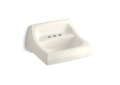 Kohler® 2005-96 Kingston™ Bathroom Sink With Overflow, Squared Shape, 4 in Faucet Hole Spacing, 21-1/4 in W x 18-1/8 in D x 7-1/4 in H, Wall/Concealed Arm Mounting, Vitreous China, Biscuit