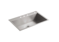 Kohler® 3821-NA Vault™ Kitchen Sink, Rectangular Shape, 30-1/4 in L x 16-9/16 in W Bowl x 9 in D Bowl, 32 in L x 18-5/16 in W x 9-5/16 in H, Undermount Mounting, Stainless Steel