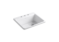 Kohler® 5872-3A1-0 Riverby® Kitchen Sink, White, Rectangular Shape, 22-1/4 in L x 15-13/16 in W Bowl x 9 in D Bowl, 3 Faucet Holes, 25 in L x 22 in W x 9-5/8 in H, Top Mounting, Enameled Cast Iron
