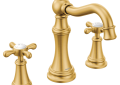 Moen® TS42114BG TS42114 Weymouth™ Bathroom Faucet, Commercial, 1.2 gpm Flow Rate, 5-1/4 in H Spout, 8 to 16 in Center, Brushed Gold, 2 Handles, Lift Rod Drain, Domestic
