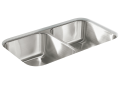 Sterling® 11406-NA McAllister® Kitchen Sink With SilentShield® Technology, Luster, Rectangle Shape, 14-1/8 in Left, 14-1/8 in Right L x 15-3/4 in Left, 15-3/4 in Right W Bowl, 32 in L x 18 in W x 8-1/16 in H, Undermount Mounting, 20 ga Stainless Steel