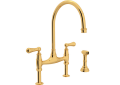 ROHL U.4719L-EG-2 Georgian Era Bridge Kitchen Faucet with Sidespray - English Gold