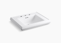 Kohler® 2259-8-0 Memoirs® Bathroom Sink Basin With Overflow Drain, Rectangular Shape, 4 in Faucet Hole Spacing, 27 in W x 22 in D x 35 in H, Wall Mount, Fireclay, White