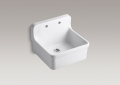 Kohler® 12701-0 Gilford™ Kitchen Sink, Rectangle Shape, 2 Faucet Holes, 24 in W x 17-1/2 in D x 22 in H, Reinforced Base Mount, Vitreous China, White