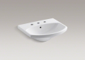 Kohler® 2363-8-0 Cimarron® Bathroom Sink Basin With Overflow Drain, Arched Shape, 4 in Faucet Hole Spacing, 22-3/4 in W x 18-7/8 in D x 7-11/16 in H, Wall Mount, Vitreous China, White