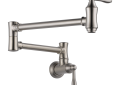 DELTA® 1177LF-SS Traditional® Pot Filler Faucet, 4 gpm Flow Rate, Swivel Spout, Brilliance® Stainless Steel, 2 Handles, Import