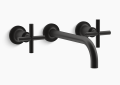 Kohler K-T14414-3-BL Purist(R) Wall-Mount Bathroom Sink Faucet Trim with Cross Handles, 1.2 GPM - Matte Black