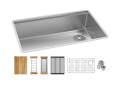 Elkay® EFRU30169RTWC Crosstown® Contemporary Kitchen Sink Kit, Polished Satin, 30 in L x 17 in W Bowl x 9 in D Bowl, 31-1/2 in L x 18-1/2 in W x 9 in D, Undermount Mounting, 16 ga 304 Stainless Steel